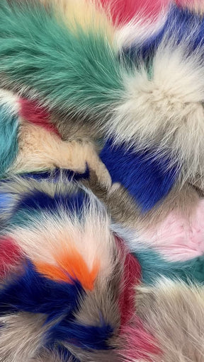 Genuine Fox Fur Plate | Multicolor III | Teal Pink Ivory